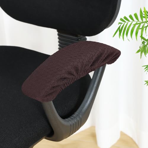 Smiry Stretch Jacquard Office Computer Chair Armrest Covers, 2PCs Removable Washable Anti-dust Desk Chair Arm Pad Covers, Chocolate