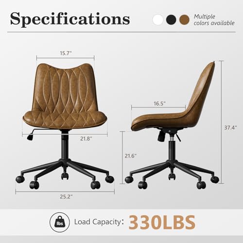 Bananister Armless Office Chair, Swivel Rolling Leather Desk Chair, Brown