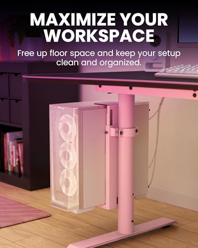 Arozzi PC Mount – Under Desk Computer Tower Holder, Adjustable Height & Width CPU Bracket, Heavy Duty Steel PC Stand, 360° Rotating Base, Supports Up to 66 lbs, Space-Saving Desk Setup - Pink