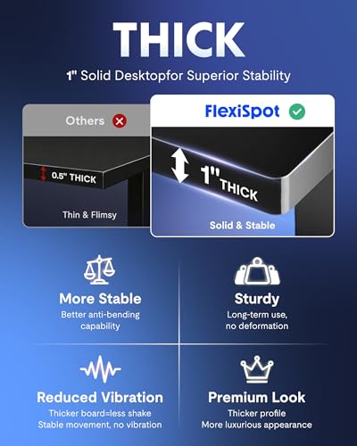 FLEXISPOT EN1 One-Piece Standing Desk, Electric Adjustable with 4 Memory Presets, 176 LBS Capacity, Stable & Quiet, Seamless Desktop for Home Office & Dual Monitors, 48"x30" Black