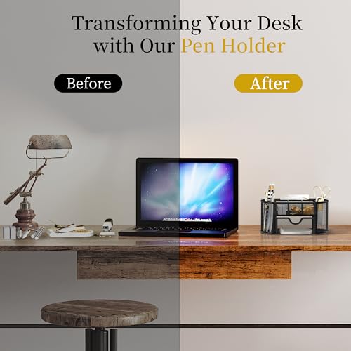 SUPEASY Mesh Desk Organizer, Desk Accessories & Workspace Organizers with Drawers, Pencil Holder for Desk with 9 Compartments for Office Supplies, School, Classroom, 8.6 x 4.3 x 4.1 Inch, Black
