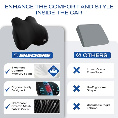Skechers Memory Foam Lumbar Pillow,Lumbar Support Pillow for Office, Chair Lower Back Pain Relief Lumbar Pillow, Ergonomic Design Back Support Pillow for Office Chair, Car, Home, Travel,Black