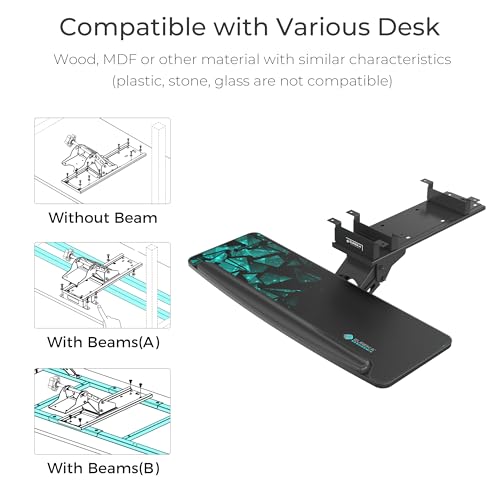 EUREKA ERGONOMIC Height Adjustable Mouse & Keyboard Tray Under Desk, 28x10'' Large Slide Out Swivel Tilt Computer Keyboard Drawer with Pad for Gaming Home Office, Dual Mount