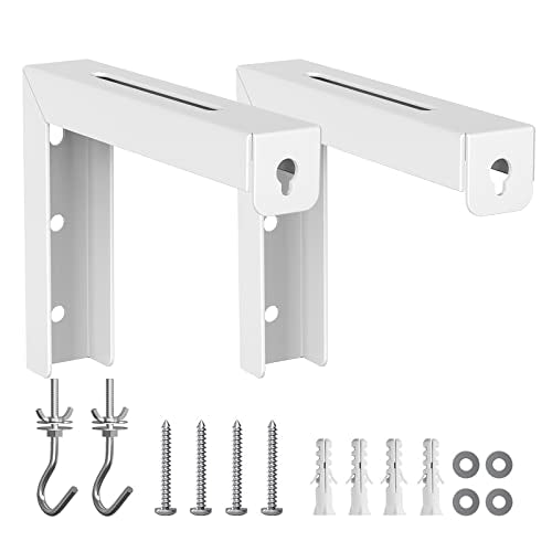 WALI Universal Projector Screen Ceiling Mount, Wall Hanging Mount L-Brackets, 6 inch Adjustable Extension with Hook Kit, Projector Screen Placement Hold up to 66 lbs (PSM001-W), White