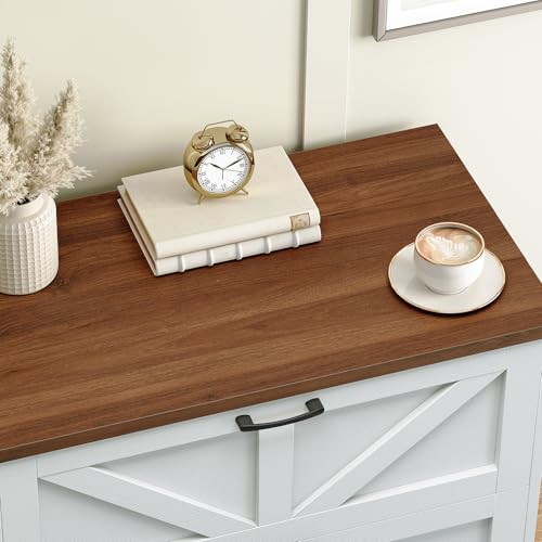 HOOBRO 2 Drawer File Cabinet, Farmhouse Lateral Filing Cabinet for Letter/A4/Legal Size, Large Wooden Office Storage Cabinet, Printer Stand for Home Office, White and Walnut WH48WJ01