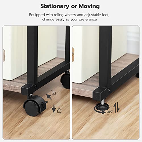 HOOBRO Mobile Printer Stand, 3-Tier Printer Cart Under Desk with Storage, Industrial Adjustable Rolling Cart, Sturdy Little Table on Wheels for Home Office BG28PS01N1