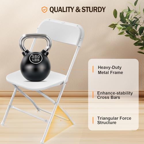 Bonnlo Folding Chairs Set of 10, White Plastic Chair Sturdy Seat with Metal Frame, Perfect for Party, Event, Wedding, Birthday, Office, Outside Entertaining