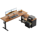 OffiGo 55 Inch L Shaped Electric Standing Desk with Drawers & File Cabinet Sets, Executive Sit Stand Desk, Height Adjustable Computer Desk for Home Office, Writing, Workstation, Walnut+Black