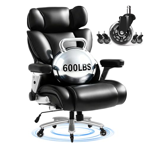 FLEXISPOT 600lbs Big and Tall Office Chair for Heavy People, Heavy Duty Computer Desk Chair with Dynamic Lumbar Support 2D Armrest Blade Wheels, Chairs for Home Office Gaming Working, Leather, Black