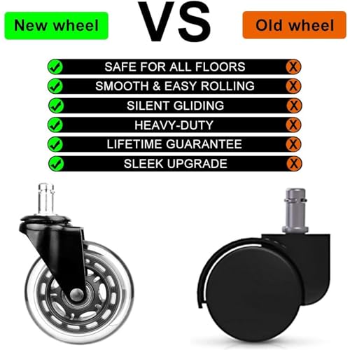 BEYEE Office Chair Wheels - Replacement Rubber Wheels - Universal Fit 3 Inch Casters, Heavy-Duty Chair Casters, Noise Free, Fits 98% Chair