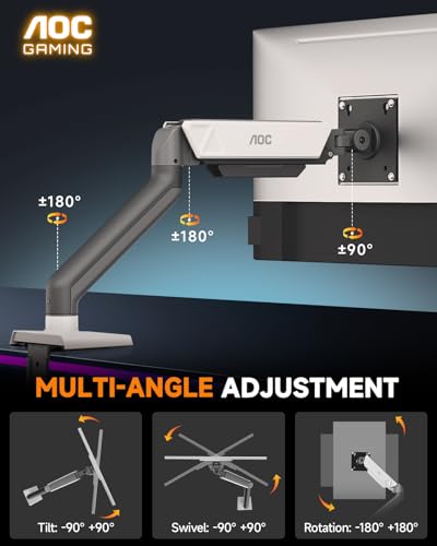 AOC Monitor Mount, Adjustable Single Monitor Arm for 17–32 Inch Screens, Fits 4.4–19.8lbs, Cable Management, VESA 75x75/100x100, C-Clamp & Grommet Base