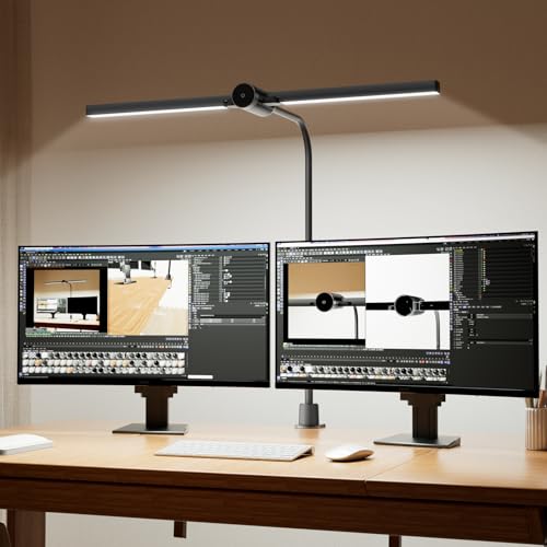 Honeywell Led Desk Lamp with Clamp - HJ4 Sunturalux™, Flexible Dual‑Head Clip‑On Gooseneck Desk Lamps for Home Office, 4 Color Temperature Modes, Stepless Dimming Eye Caring Computer Light, Black