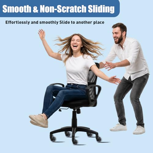 Office Chair Caster Set of 5, Hirate 3" Heavy Duty Desk Chair Replacement Wheel with Crescent-Shaped Smooth Rolling Safe for Hardwood, Carpet, Tile, Universal Fit 7/16" x 7/8", Blue