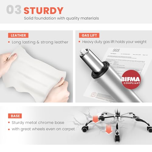 NEO Chair Office Desk Chair Computer Ergonomic Executive High Back Managerial PU Leather Lumbar Support Task Gaming Seat Adjustable Height Swivel Rolling Wheels (All White)