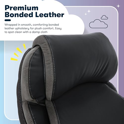 Serta Jackson Big and Tall Executive Home Office Chair with Smart Layers Technology, Wide Seat Cushion, Modern Comfy DeskChairs with Rolling Swivel Wheels, Bonded Leather, Black