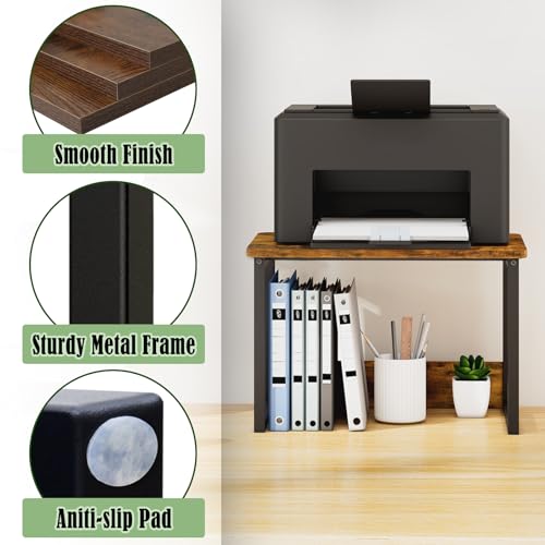 MARTY Printer Stand with Storage for Desk, Desktop Printer Stand Shelf Organzier for Home/Office Heavy Duty Printer Riser Under Desk Small Printer Table for Fax Machine Copier Scanner(Rustic Brown)