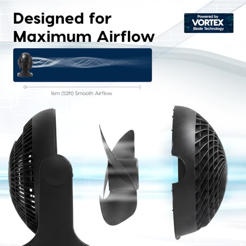 IRIS USA WOOZOO Desk Fan, Air Circulator, 3 Speeds, 52ft Max Air Distance, 157ft² Coverage, 360° Adjustable Vertical Tilt, 20db Quiet Motor, Fan for Bedroom, Office, Dorm, Medium, Black