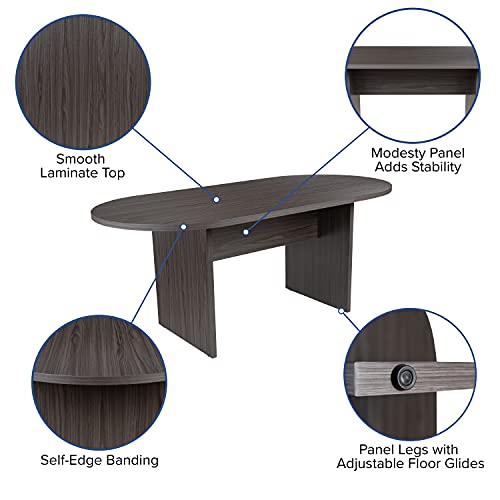 Flash Furniture 5 Piece Rustic Gray Oval Conference Table Set with 4 Black and Chrome LeatherSoft Executive Chairs