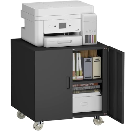STEELIST Printer Stand with Storage, Metal Printer Table for Home Office, Heavy Duty Printer Stand with Shelf, Large Table with Wheels for Printers, Mobile Cabinet for Workplace, Fits Fax, Scanner