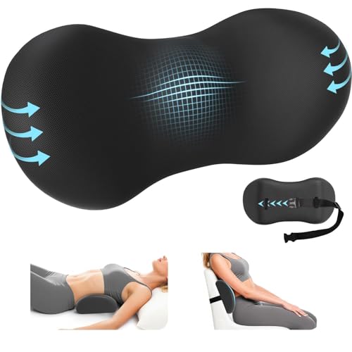 SweetSlubr Lumbar Support Pillow for Office Chair - Memory Foam Lumbar Pillow with Detachable Strap & Breathable Cover, Ergonomic Back Support for Office Chair, Car Seat Cushion, Bed Rest (Black)
