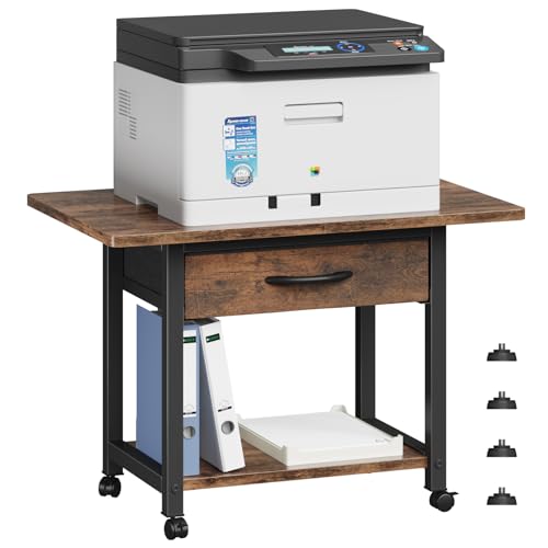 YAOHUOO 22"x15" Large Printer Stand with Drawer, 2-Tier Rolling Table Cart