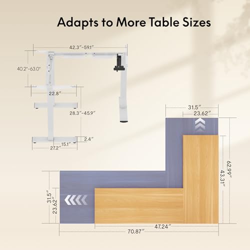 FLEXISPOT Electric Height Adjustable Standing L Shaped Corner 3 Legs Ergonomic Sit Stand Desk Frame for Home and Office, White
