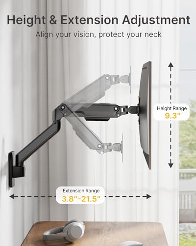 monTEK Single Monitor Wall Mount - Full Motion Wall Arm for 17–32 Inch Screens, Space Saving, Wobble-Free Mechanical Spring Holds 20 lbs, Ergonomic Height Adjustable, VESA 75x75/100x100, Black