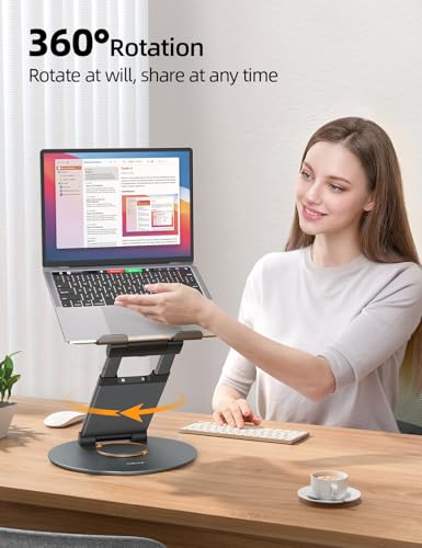 Nulaxy Telescopic 360 Rotating Laptop Stand for Desk Adjustable Height Swivel Pull Out Design Ergonomic Laptop Riser Standing Desk Converter Fits All 10-17" Laptops Computer MacBook, Gray