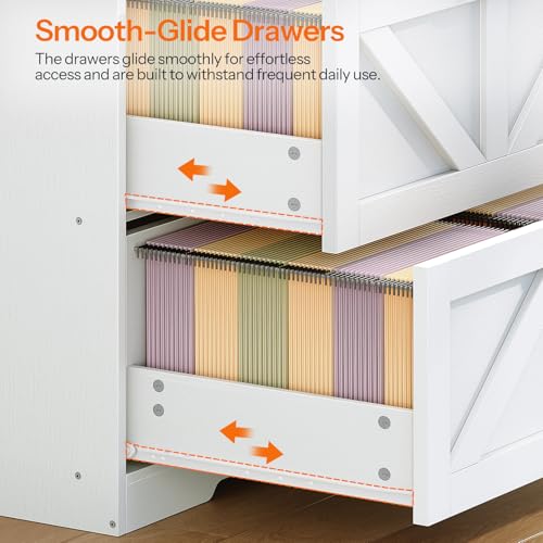 HOOBRO 2 Drawer File Cabinet, Farmhouse Lateral Filing Cabinet for Letter/A4/Legal Size, Large Wooden Office Storage Cabinet, Printer Stand for Home Office, White and Walnut WH48WJ01