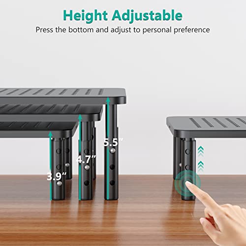 WALI Bundles- Computer Monitor Stand for Desk and Desk File Organizer, 4 Tier Desktop Paper Letter Tray Organizer with Drawer and 2 Pen Holders (STT003+DO005DH-B)