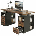 HUANUO 55" Standing Desk with Drawers, Executive Electric Height Adjustable Stand Up Desk with Storage, Computer Workstation for Home Office, Black Walnut