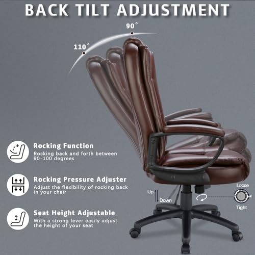 LEMBERI Home Office Executive Desk Chair, High Back PU Leather Chair, Height Adjustable Swivel Computer Chair with Padded Armrest, Brown
