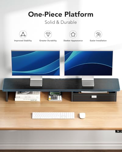 HUANUO Keyboard Tray, Large Dual Monitor Stand with Drawer