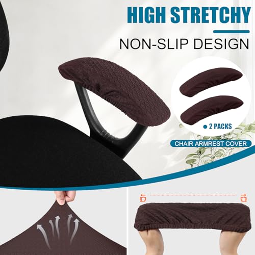 Smiry Stretch Jacquard Office Computer Chair Armrest Covers, 2PCs Removable Washable Anti-dust Desk Chair Arm Pad Covers, Chocolate