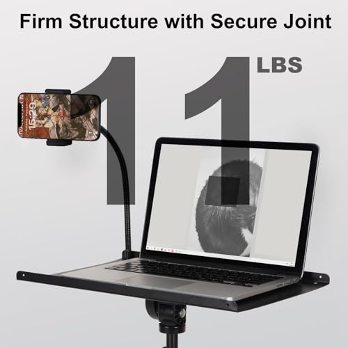 Tossbiss Laptop Tripod on Wheels with 2 Shelves, Portable Projector Floor Stand Adjustable Height 25.9 to 51.8 Inch with Phone Holder