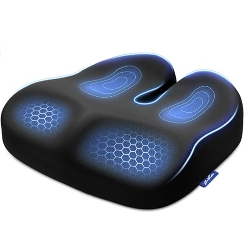 ZIKEE Ergonomic Seat Cushion with Thigh Slope for Long Sitting, Memory Foam Office Chair Cushion for Car, Home, U-Shaped Design Relieves Hip, Tailbone Pain, Non-Slip Sciatica Pain Relief Pillow