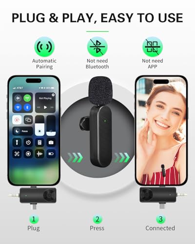 Gicorino Wireless Lavalier Microphones Compatible for iPhone, Android Phone, Camera, Computer, Professional Wireless Mini Microphone for Video Recording, Vlog, YouTube, TikTok (4 Mics)