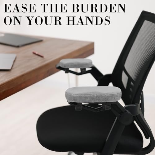 Threlaco 2 Pcs Office Chair Armrest Pads Soft Foam Office Chair Arm Covers Fluffy Flannel Gaming Armchair Armrest Cushion for Elbows and Forearms Support Pressure Relief(Gray)
