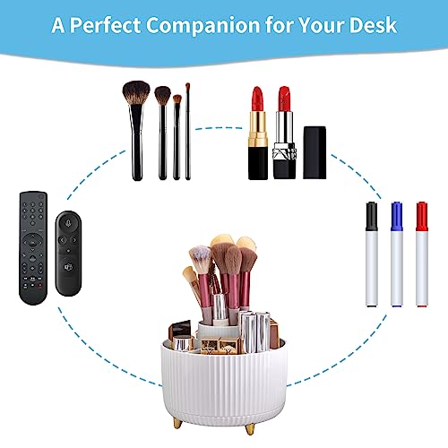 Marbrasse Desk Organizer, 360-Degree Rotating Pen Holder, Desk Organizers and Accessories with 5 Compartments Pencil Holder, Art Supply Storage Box Caddy for Office, Home（White）