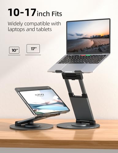 Nulaxy Telescopic 360 Rotating Laptop Stand for Desk Adjustable Height Swivel Pull Out Design Ergonomic Laptop Riser Standing Desk Converter Fits All 10-17" Laptops Computer MacBook, Gray