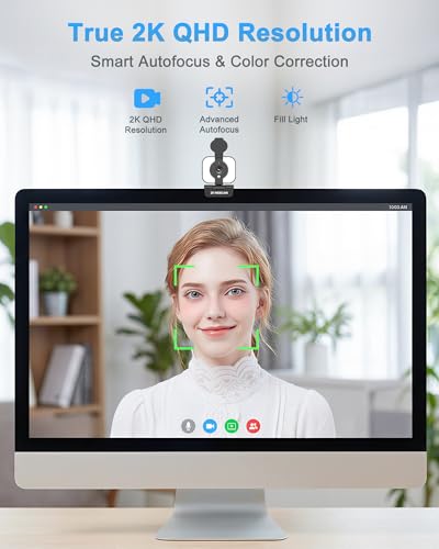 Atatat 2K Webcam for PC with Microphone & Light & Privacy Cover, Web Camera for Desktop/Laptop/Monitor/Mac, Autofocus USB Computer Camera for Zoom/Skype/Teams/Video Calling/Meeting/Streaming