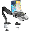 WALI Single Arm Laptop and Monitor Desk Mount for 17" Notebook and Up to 32" Screen, 2-in-1 Adjustable Monitor Arm with Laptop Tray, VESA 75x75 100x100,Holds 22-26.4 lbs, Black (GSMP001NLP)