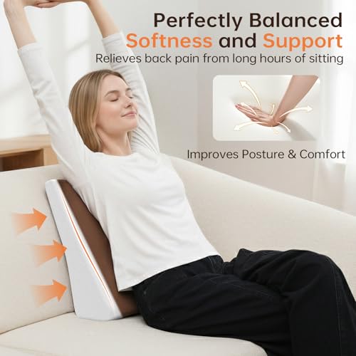 Vekkia Lumbar Support Pillow for Recliner, Ergonomic Back Support for Couch – Improve Posture, Relieve Back Pain for Long Sitting & Elderly, for Armchair & Sofa, Removable Cover, Brown