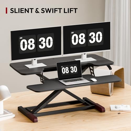 SANODESK 36" Standing Desk Converter, Adjustable Sit to Stand Desk Riser with Effortless Lifting for Home Office, Desk Topper for Dual Monitors, Computer Lift with Keyboard Tray, Black