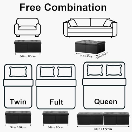 AmasSmile Footrest Ottoman Bench with Storage,34Inch Black Leather Footstool, Coffee Table, Padded Seat, Storage Chest,Blanket Store with Flipping Lid for Livingroom and Bedroom
