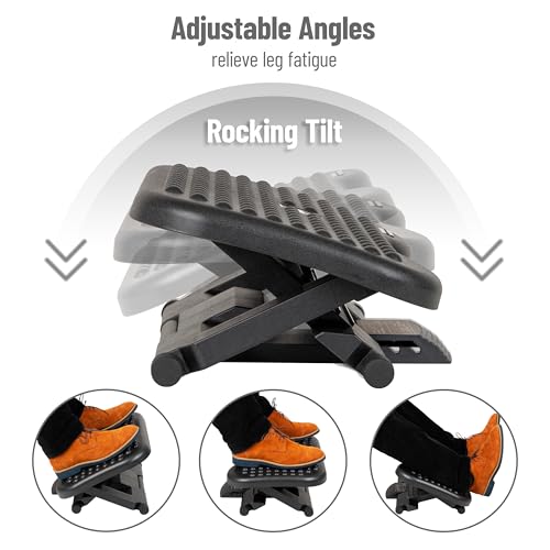 Mind Reader Foot Rest, Under Desk at Work, Ergonomic, Height Adjustable, Office, Plastic, Black