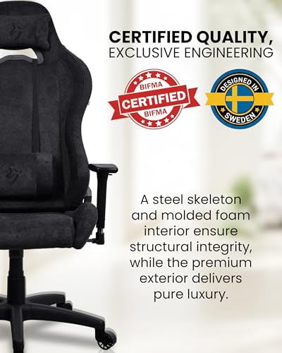 Arozzi Torretta Gaming Chair - Soft Fabric Ergonomic Gaming Chair for Adults Adjustable Backrest with Neck & Lumbar Pillows - Swedish Design Home Office Setup Professional Computer Chairs, Pure Black