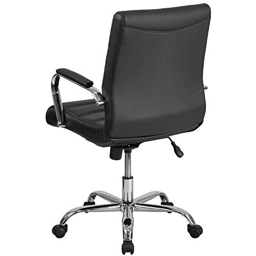 Flash Furniture Whitney Mid-Back Swivel LeatherSoft Desk Chair with Padded Seat and Armrests, Adjustable Height Padded Office Chair, Black