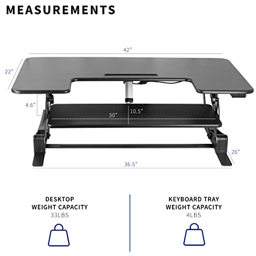 VIVO 42 inch Electric Height Adjustable Stand Up Desk Converter, VE Series, Sit to Stand Tabletop Dual Monitor Riser with USB Port, Black, DESK-V000VLE