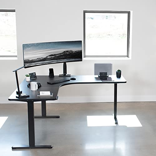 VIVO Electric Height Adjustable 71 x 71 inch Curved Corner Stand Up Desk, Black Table Top, Black Frame, Memory Controller, L-Shaped Workstation, E3C Series, DESK-KIT-E3CB2
